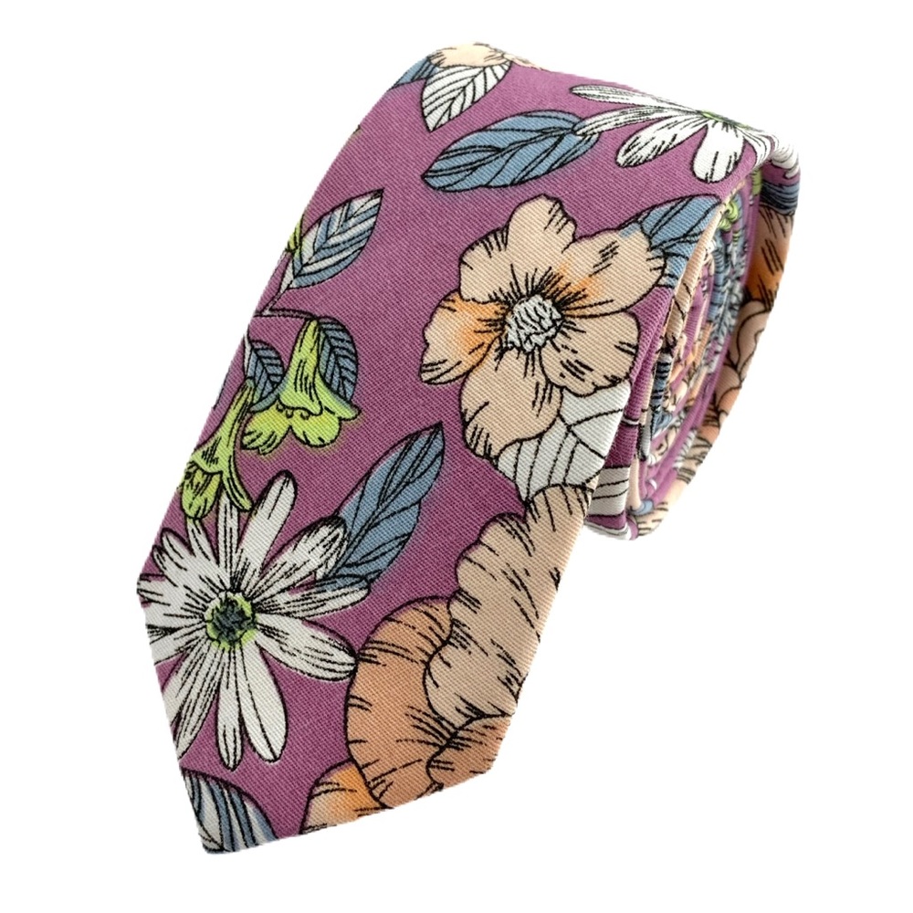 Men’s Mauve Tropical Slim Floral Necktie